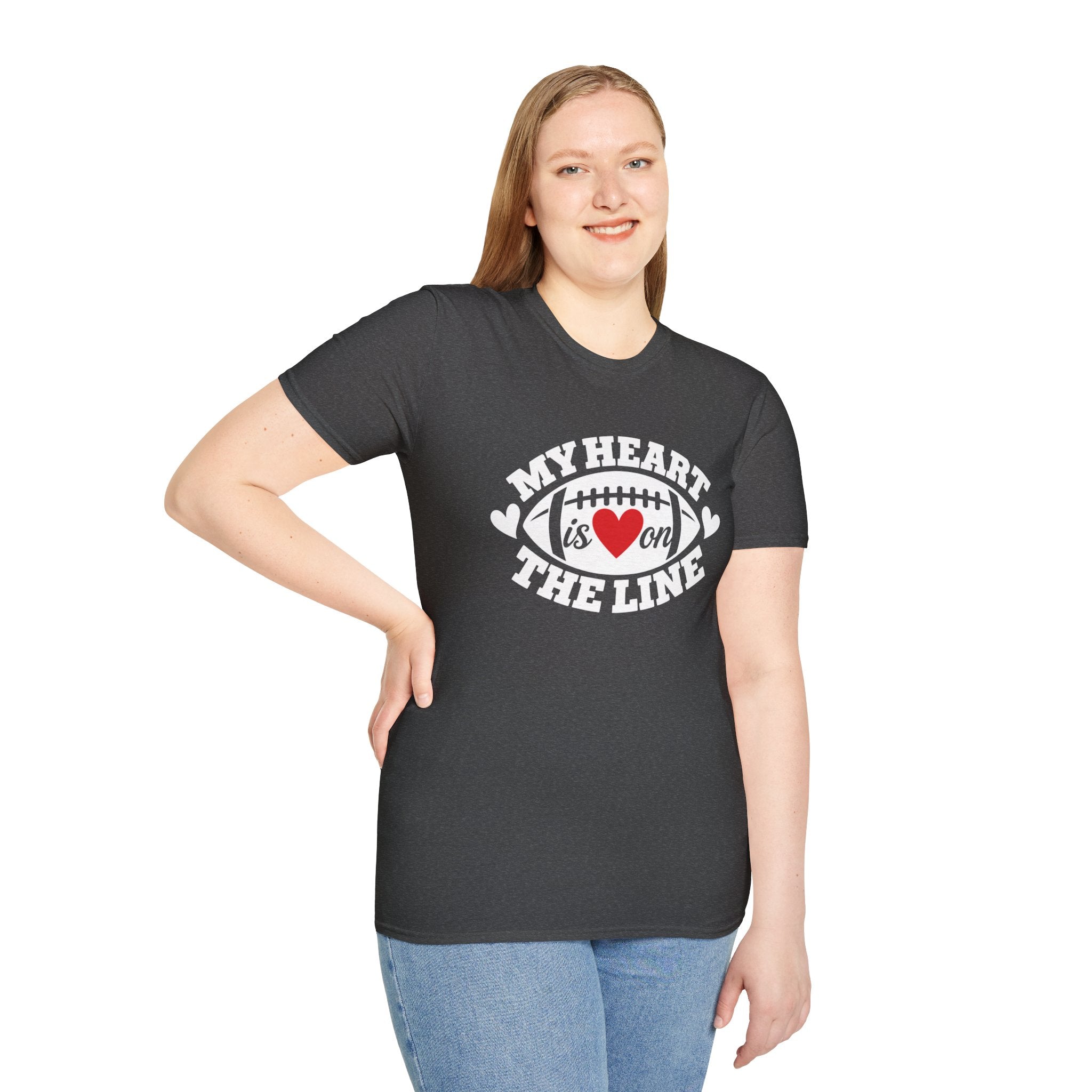 My Heart Is On The Line Football T-Shirt — Heart & Football Fan Tee