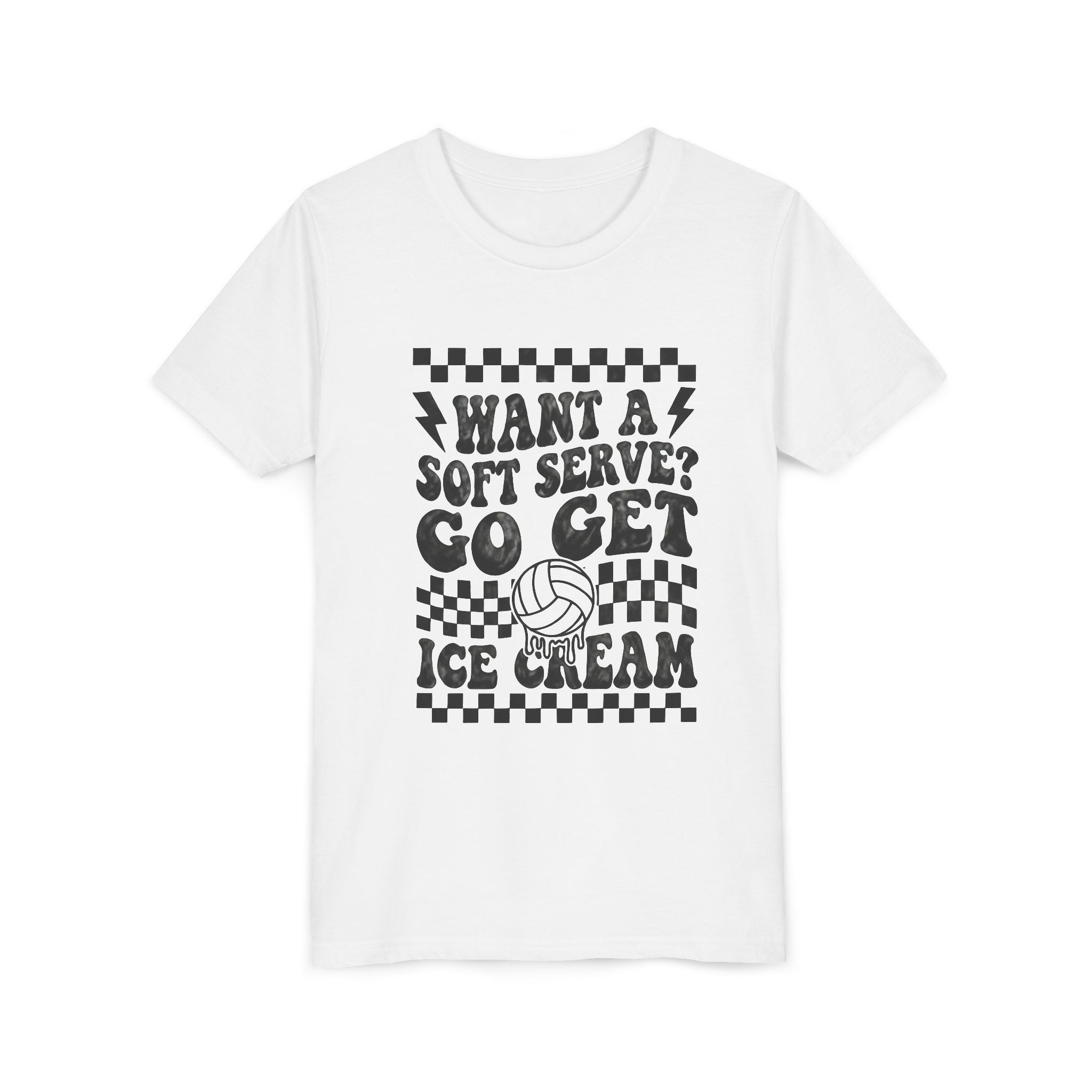 Youth Volleyball humor team tshirt, want a soft serve go get icecream tee