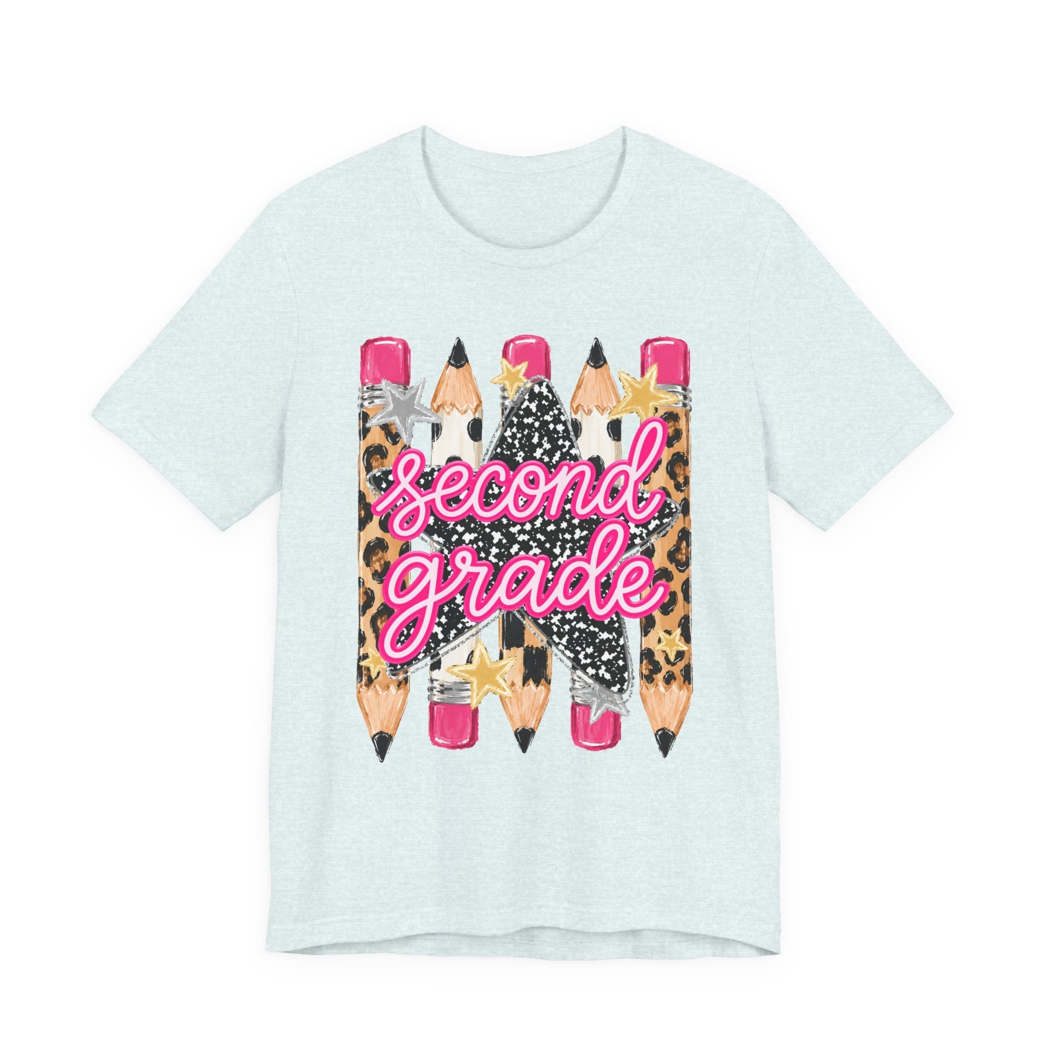 Second Grade Pencil Leopard Print T-Shirt — Back to School Teacher & Student Tee