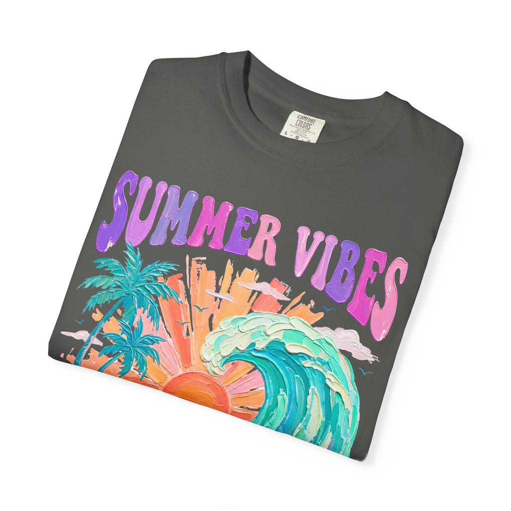 Summer Vibes Wave T-Shirt | Tropical Palm Sunset Hibiscus Beach lover tee
