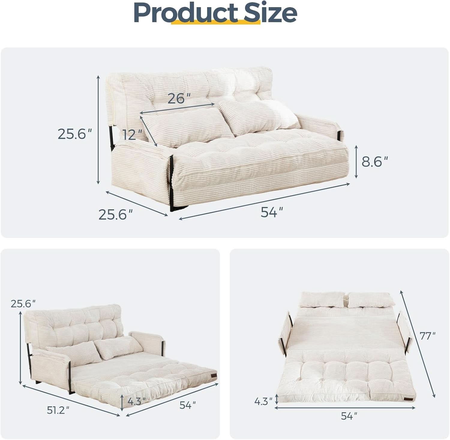 Beige Adjustable Floor Sofa Couch Foldable Sleeper