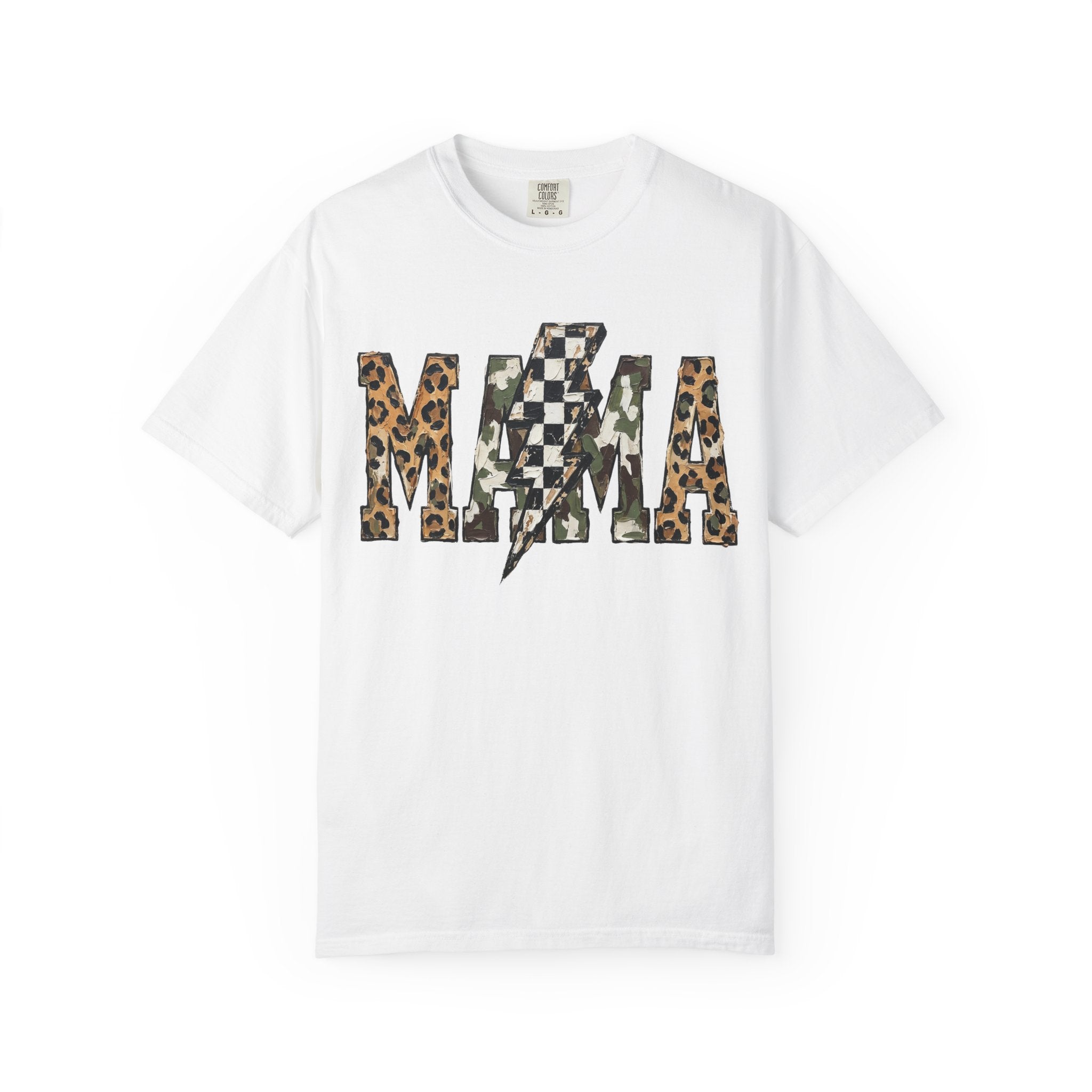 MAMA Lightning Bolt Leopard Check T-Shirt | Mama Tee