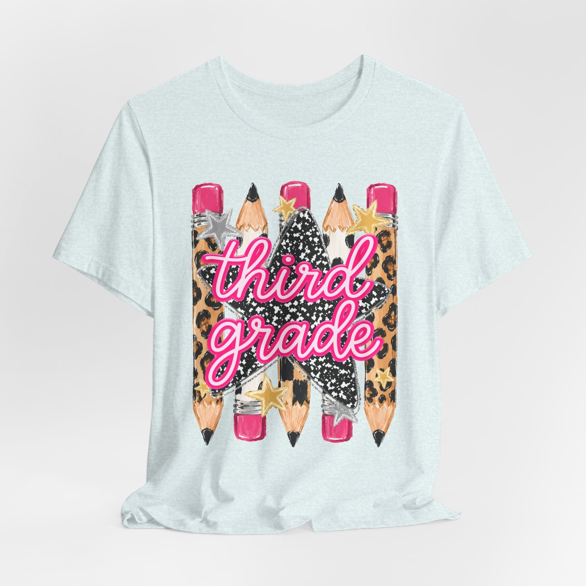 Third Grade Pencils T‑Shirt — Leopard & Glitter Back-to-School Tee