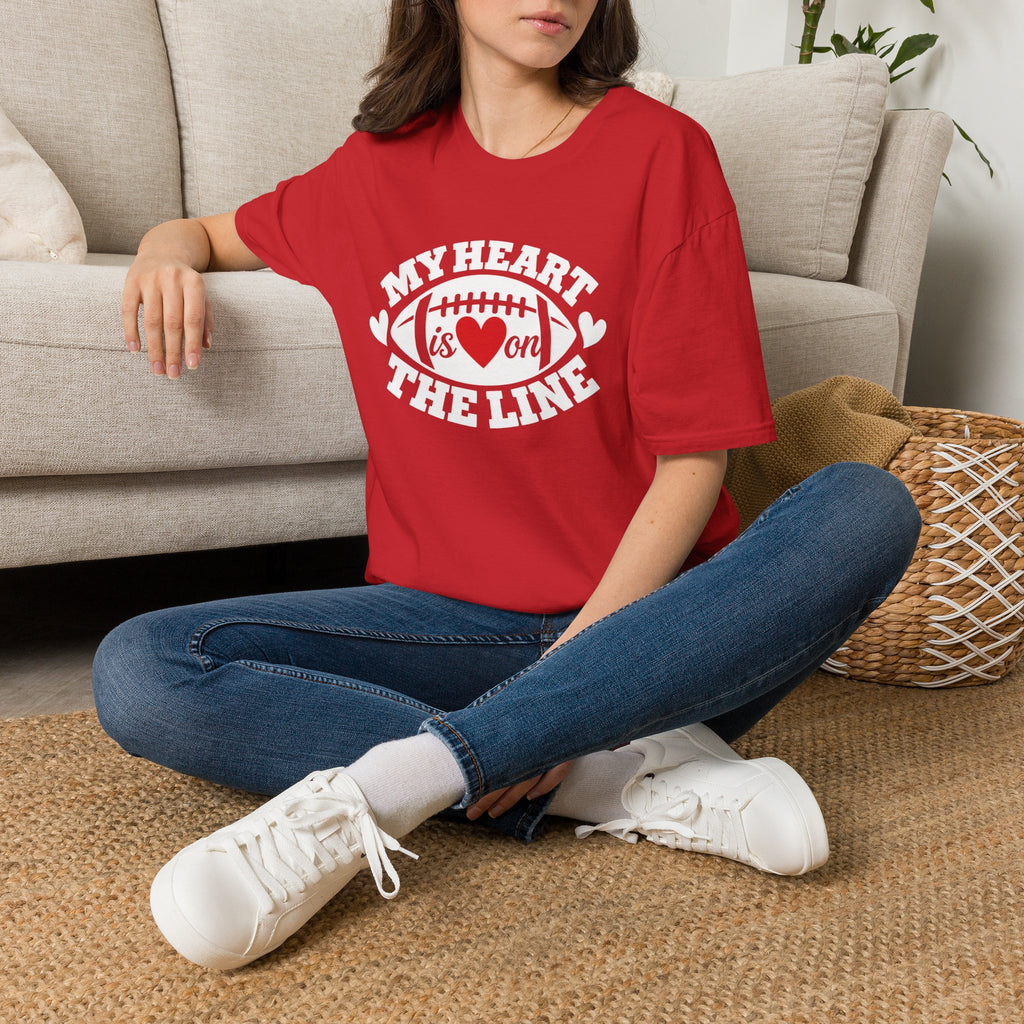 My Heart Is On The Line Football T-Shirt — Heart & Football Fan Tee