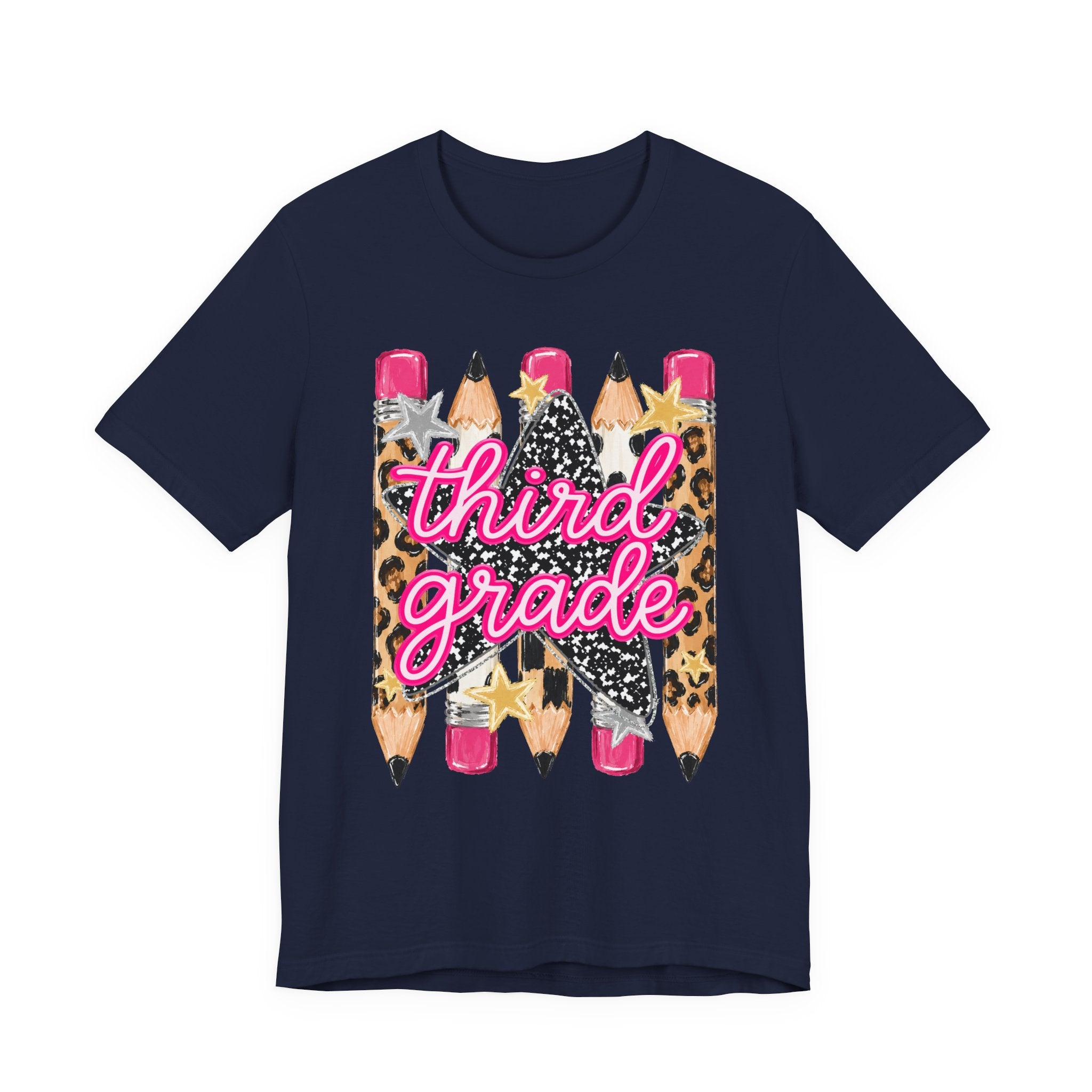 Third Grade Pencils T‑Shirt — Leopard & Glitter Back-to-School Tee