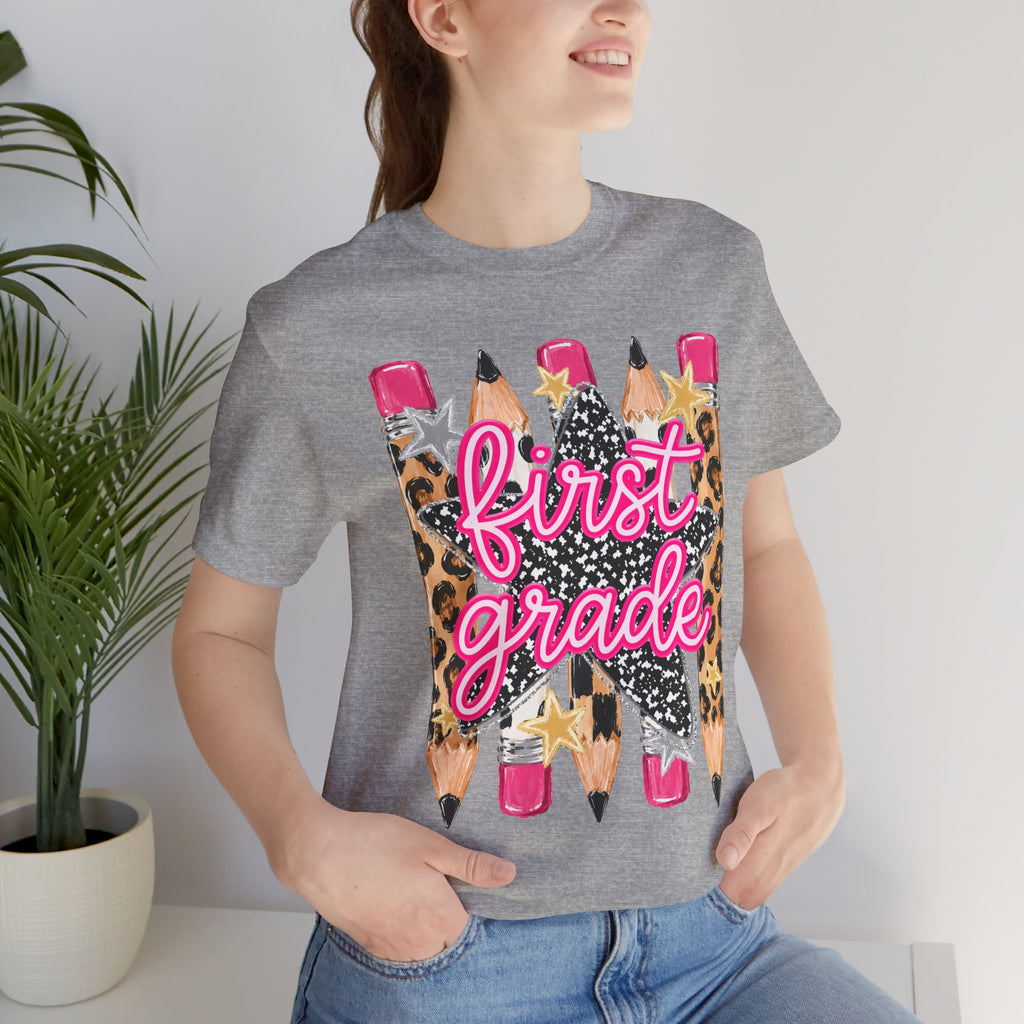 First Grade Pencils Leopard Print Kids Tee