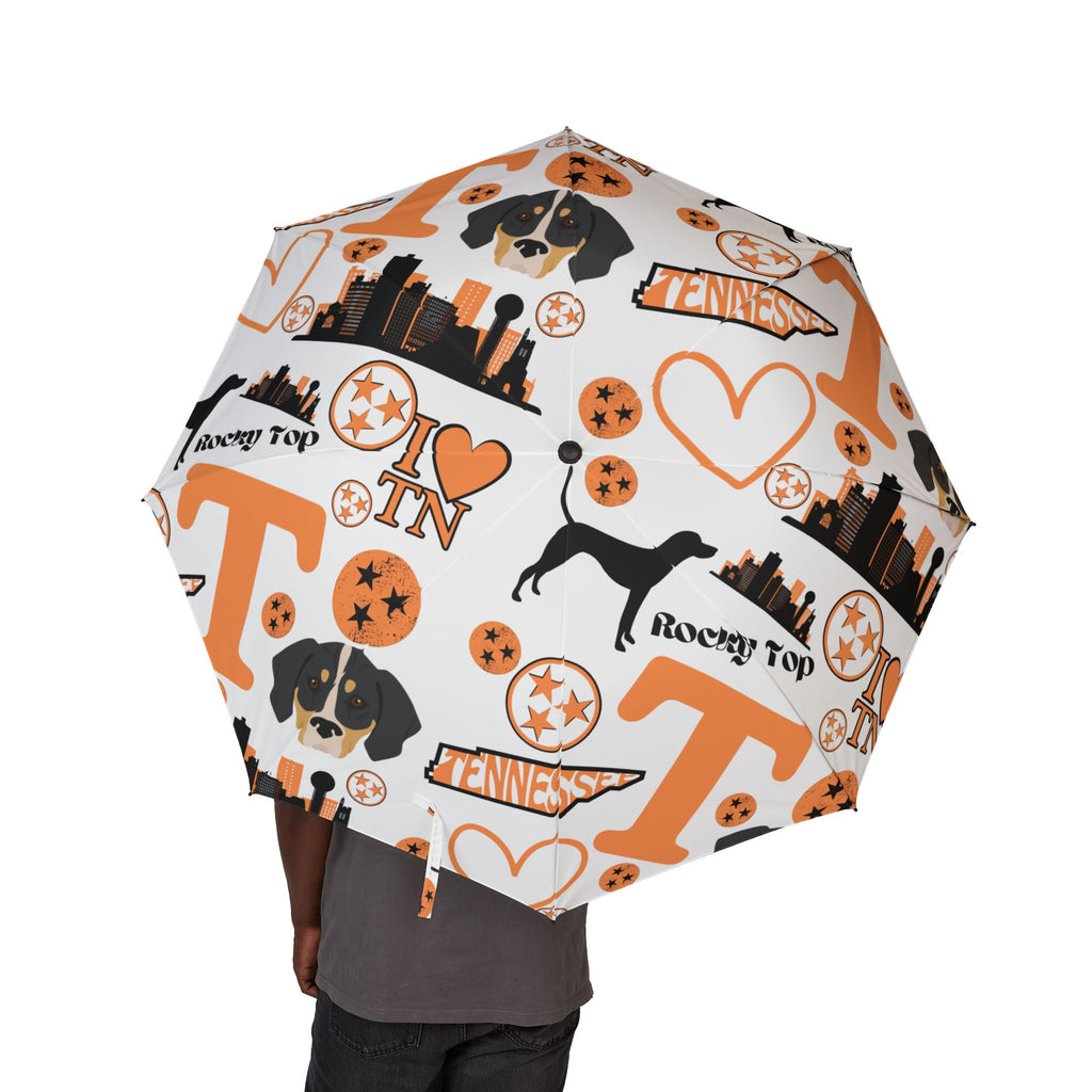 TN Vol lover Foldable Umbrella — Orange Black Pattern, Semi-Automatic Travel Umbrella