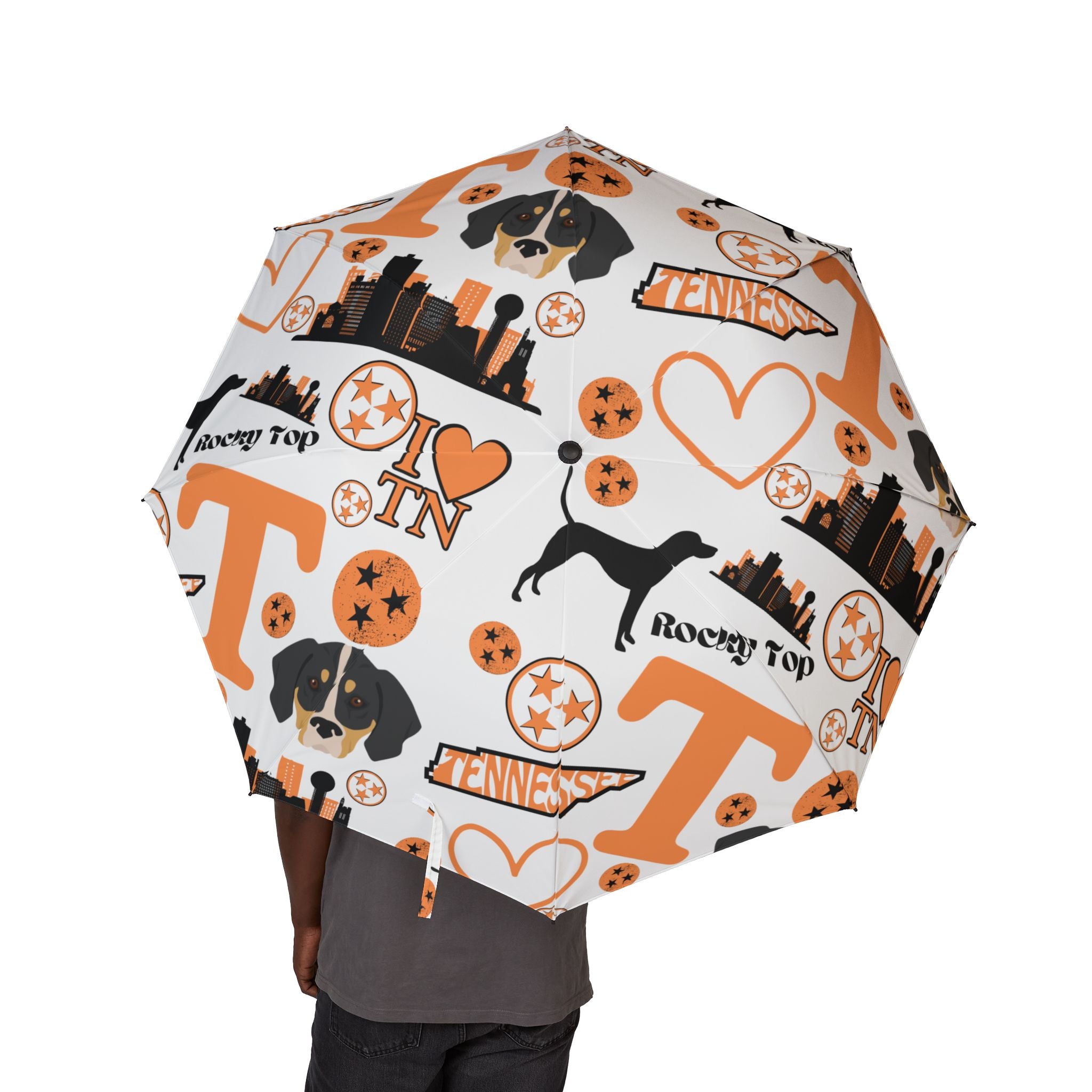 TN Vol lover Foldable Umbrella — Orange Black Pattern, Semi-Automatic Travel Umbrella