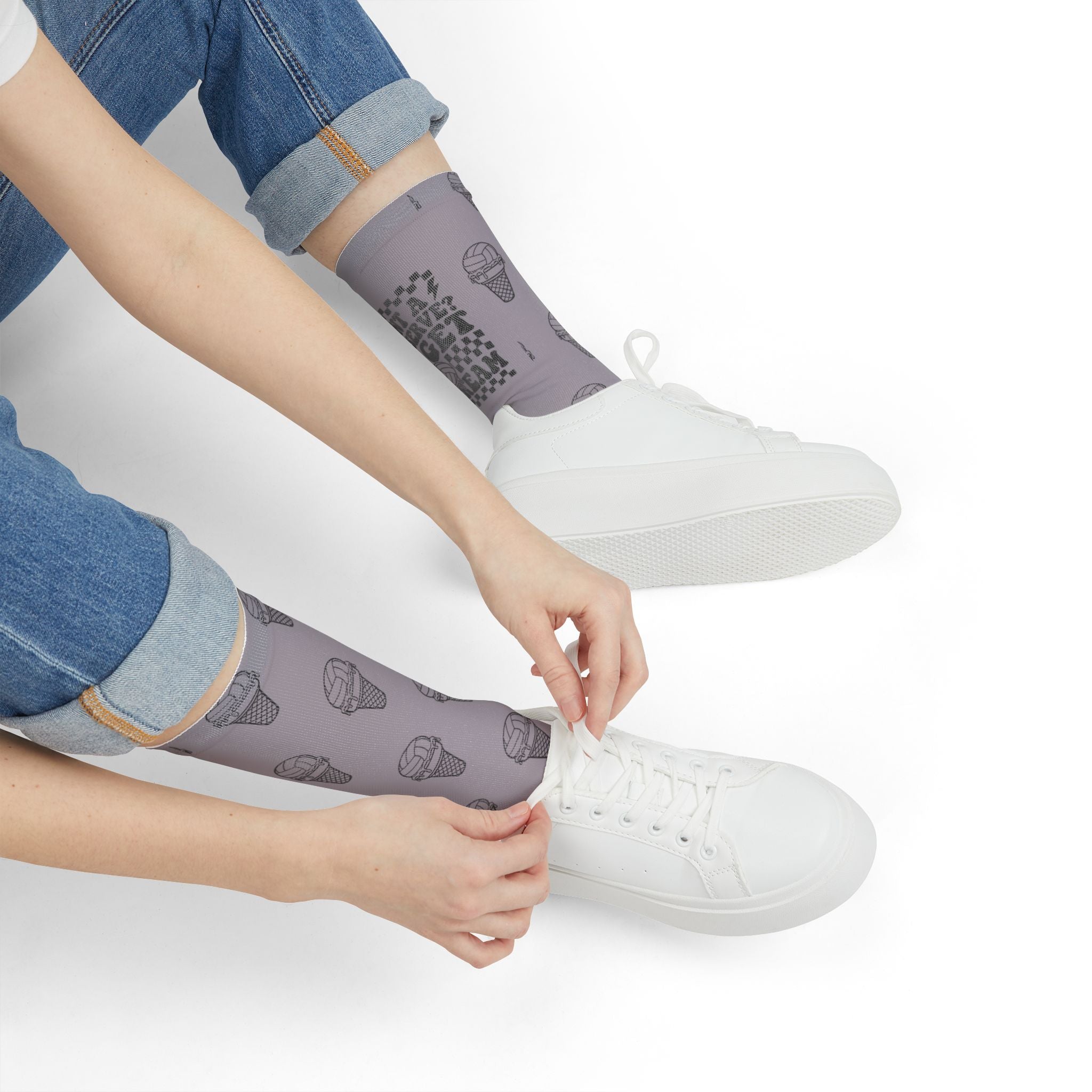 Ice Cream Pattern Crew Socks — "Want a soft serve ? Go Get Ice Cream" Sublimation Socks