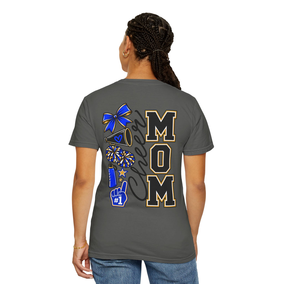 Cheer Mom T-Shirt — Cheerleading Mom Tee with Pom Poms & Megaphone Design
