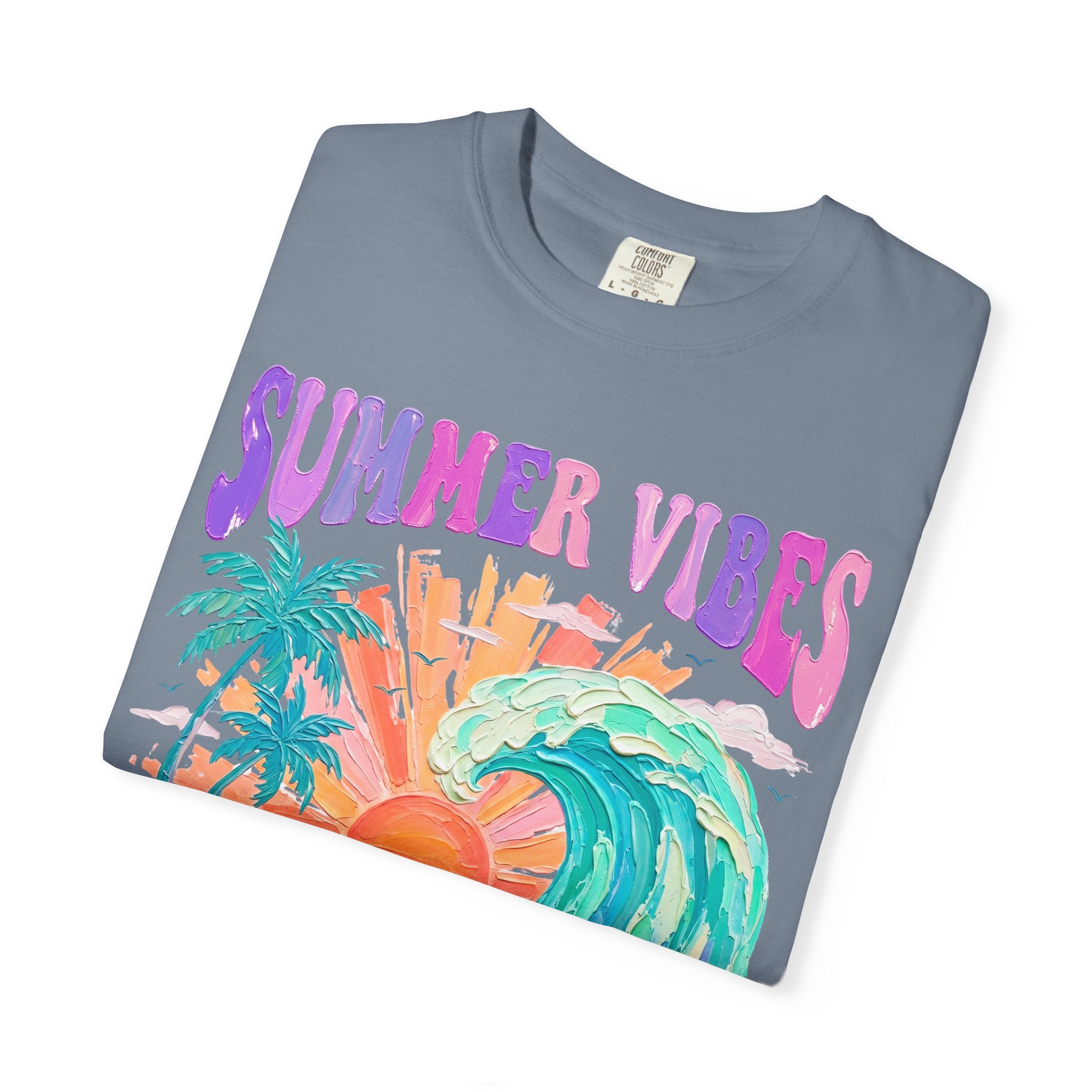 Summer Vibes Wave T-Shirt | Tropical Palm Sunset Hibiscus Beach lover tee