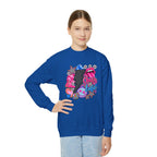 Youth Crewneck Sweatshirt — Sparkly Lip & Emoji cheer is life Graphic Pullover