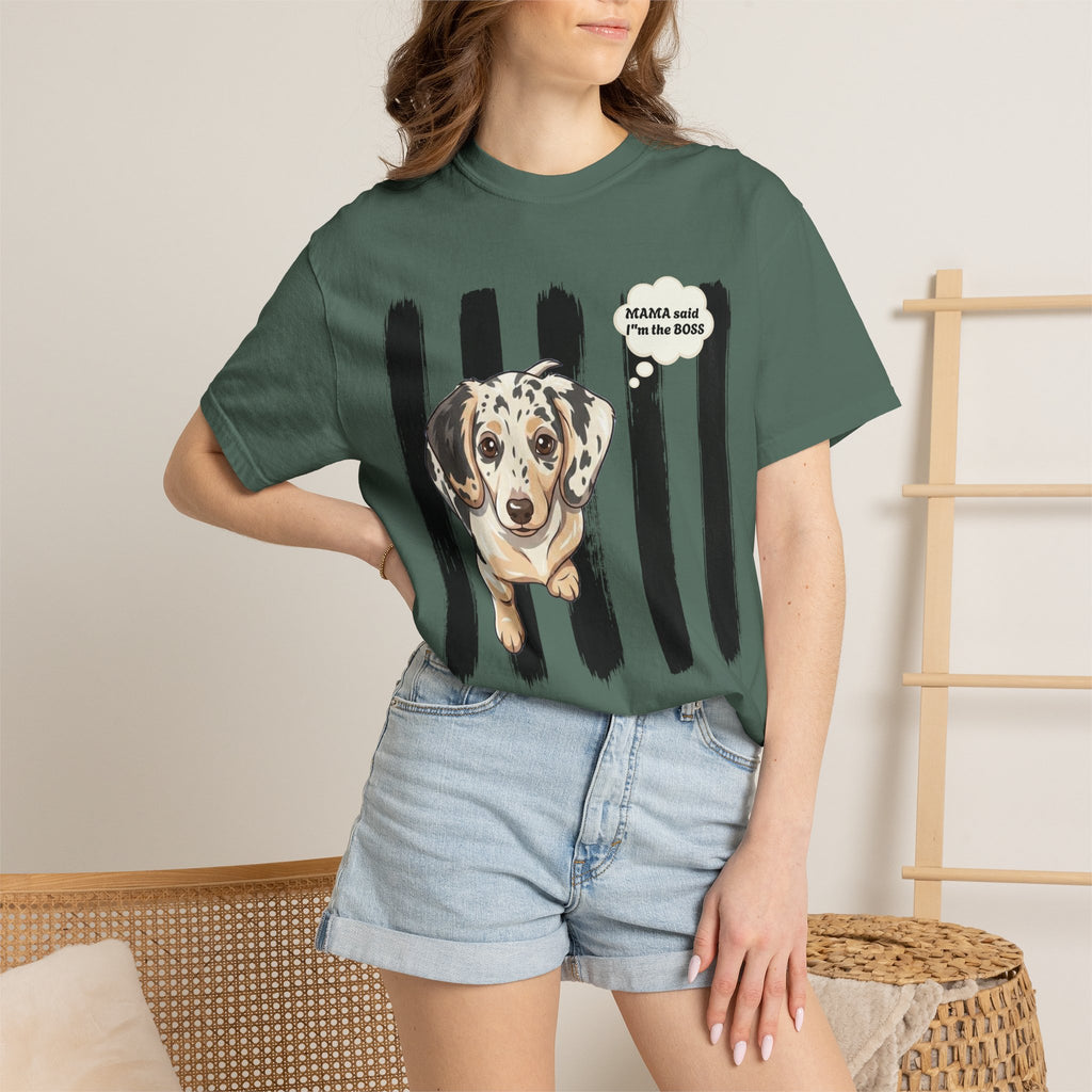 Comfort Colors “Mama Said I’m the Boss” Dachshund Shirt | Funny Dog Graphic Tee