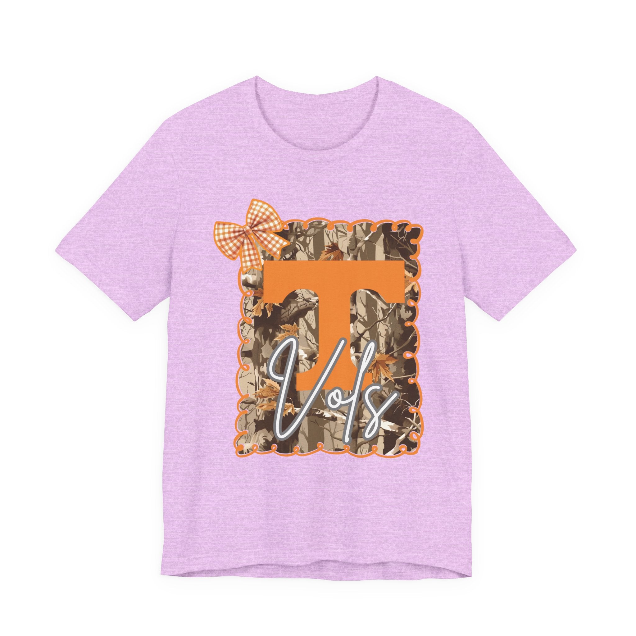 Vols T-Shirt | Orange T monogram, camo frame, gingham bow TN Vols football gift