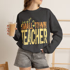 Small‑Town Teacher Sweatshirt | Cozy Crewneck for Educators | Distressed Yellow & Orange Lettering