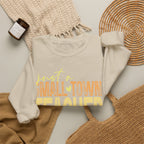 Small‑Town Teacher Sweatshirt | Cozy Crewneck for Educators | Distressed Yellow & Orange Lettering