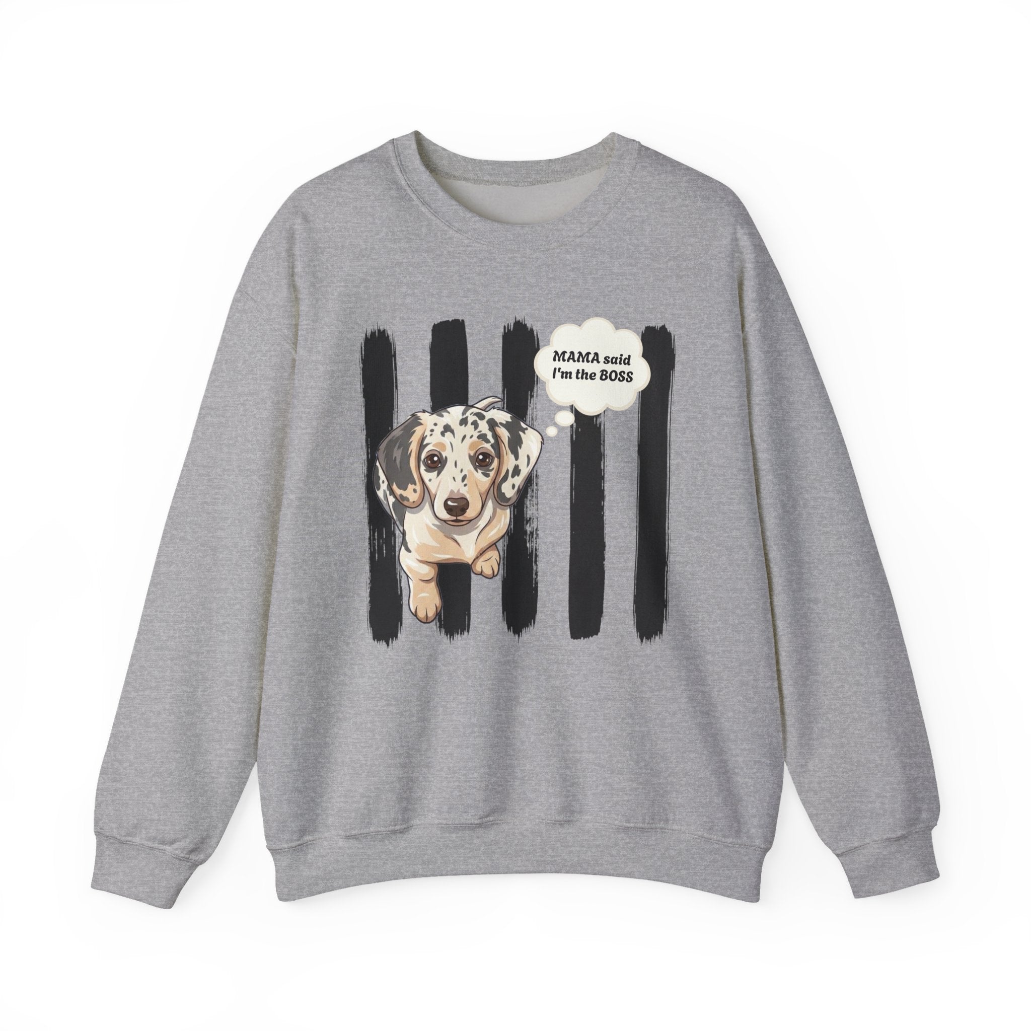 Dachshund Mom Crewneck Sweatshirt – “Mama Said I’m the Boss” Dog Lover Pullover