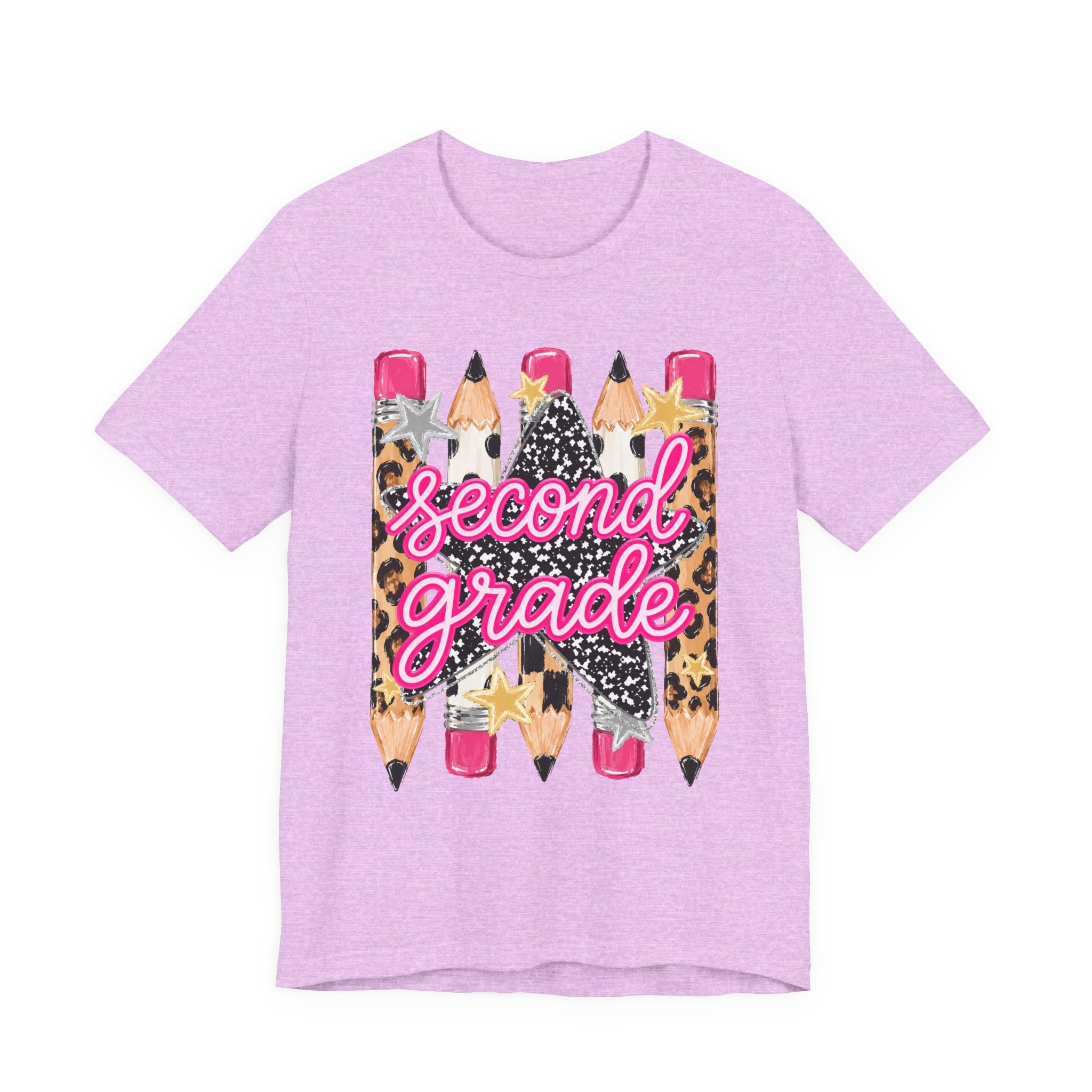Second Grade Pencil Leopard Print T-Shirt — Back to School Teacher & Student Tee