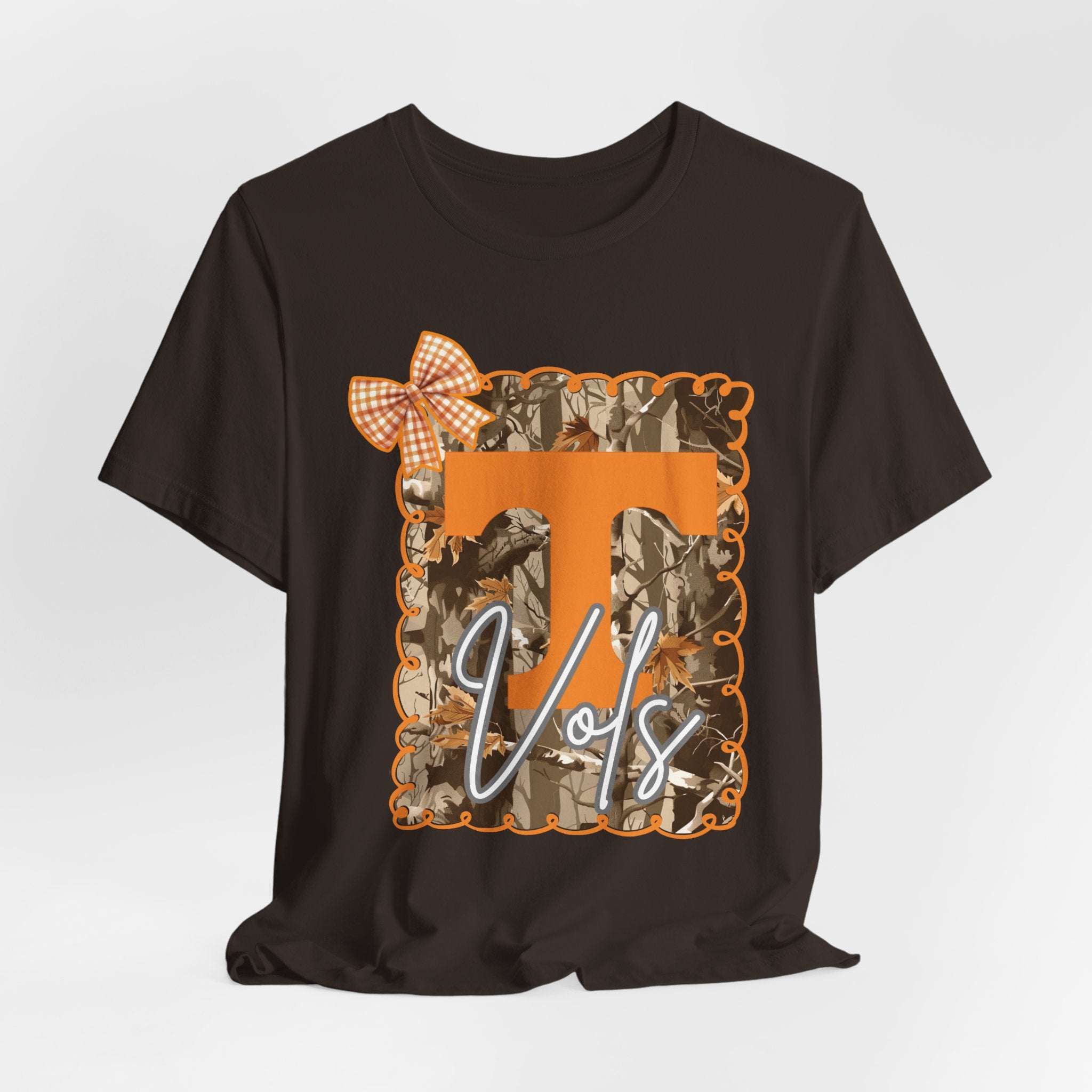 Vols T-Shirt | Orange T monogram, camo frame, gingham bow TN Vols football gift