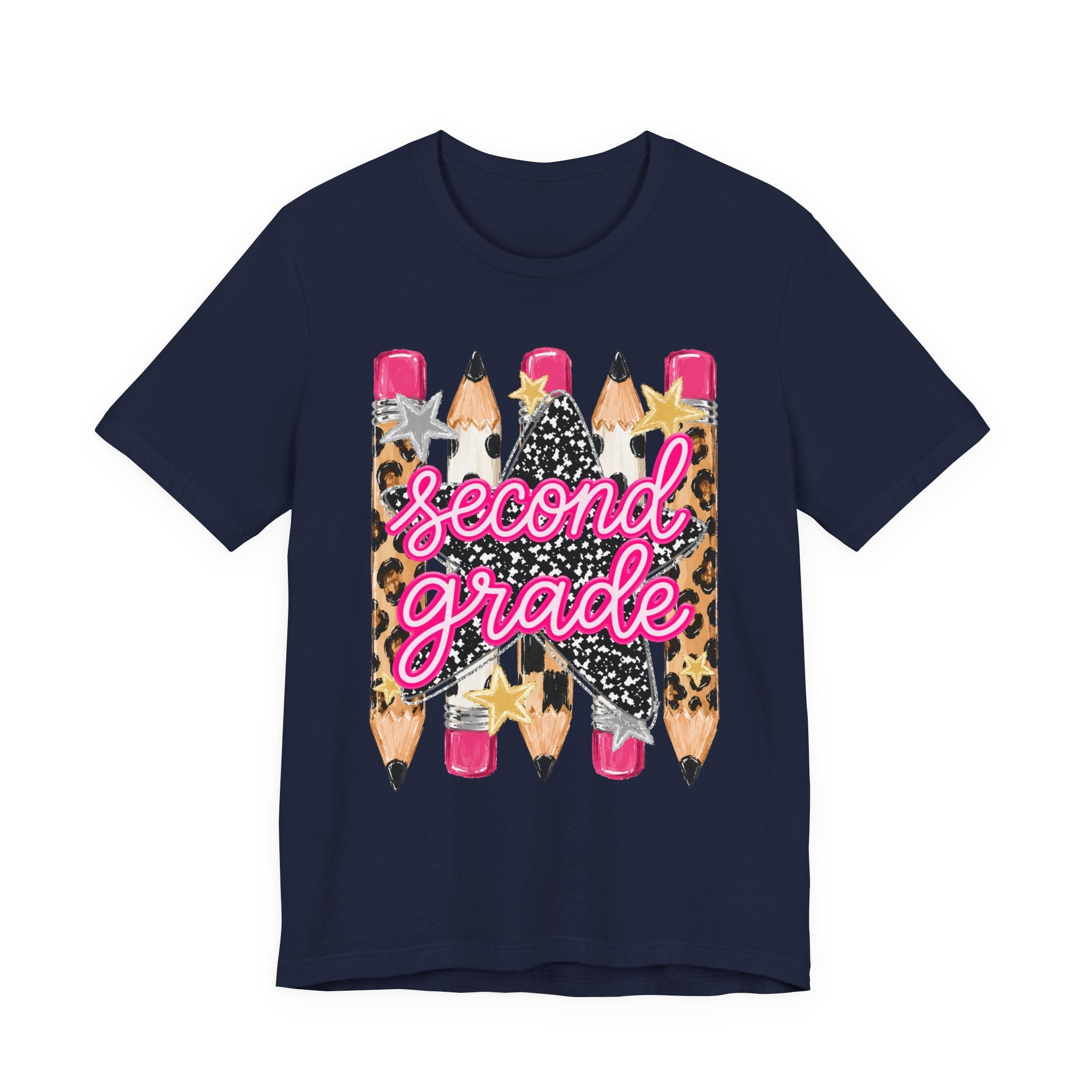 Second Grade Pencil Leopard Print T-Shirt — Back to School Teacher & Student Tee