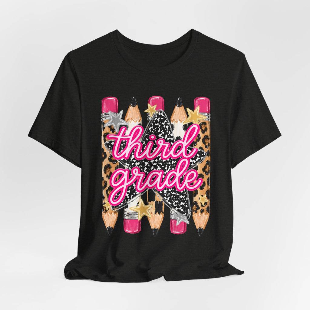 Third Grade Pencils T‑Shirt — Leopard & Glitter Back-to-School Tee