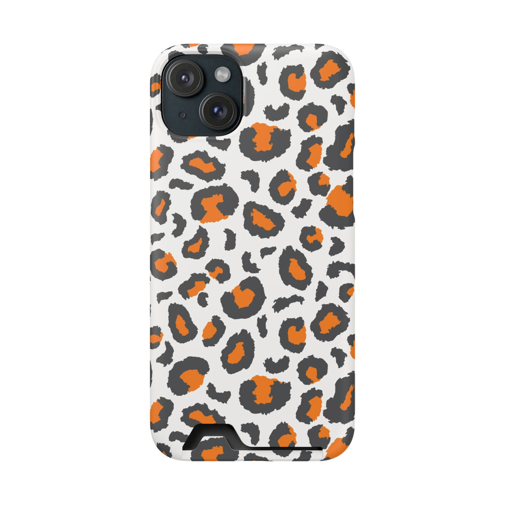 Orange white and grey cheetah print Phone Case With Card Holder, Tennessee Vols colors phone case