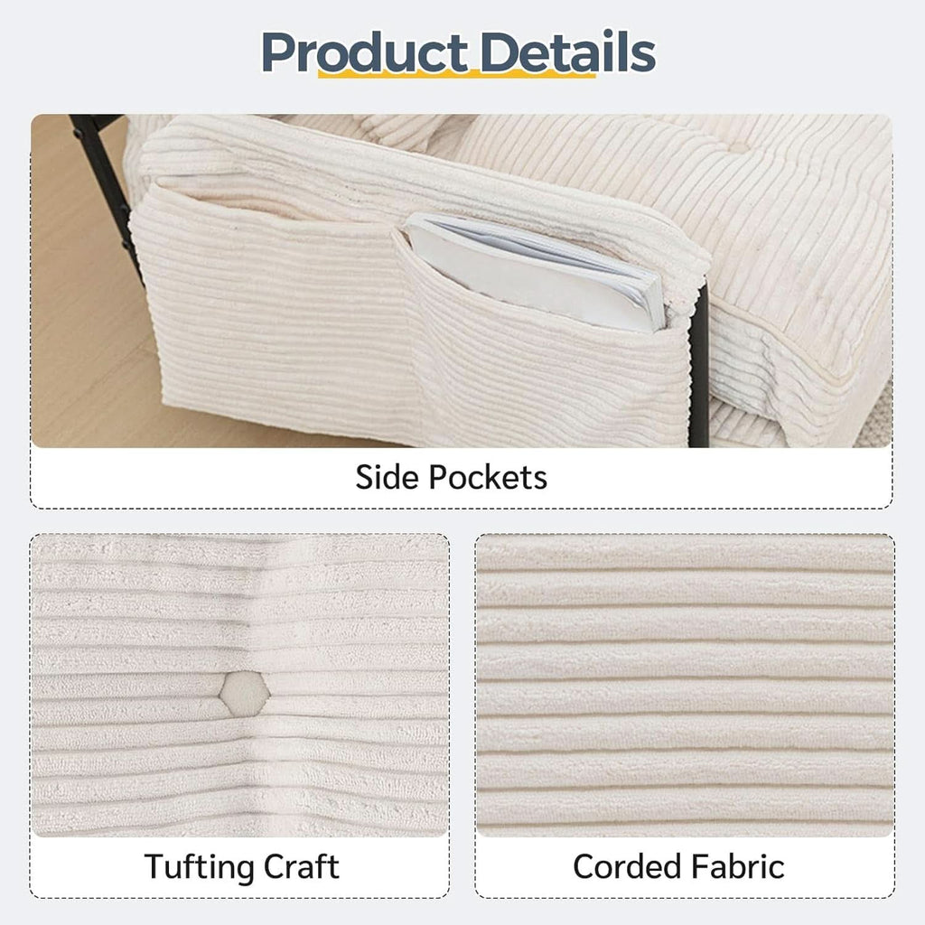 Beige Adjustable Floor Sofa Couch Foldable Sleeper