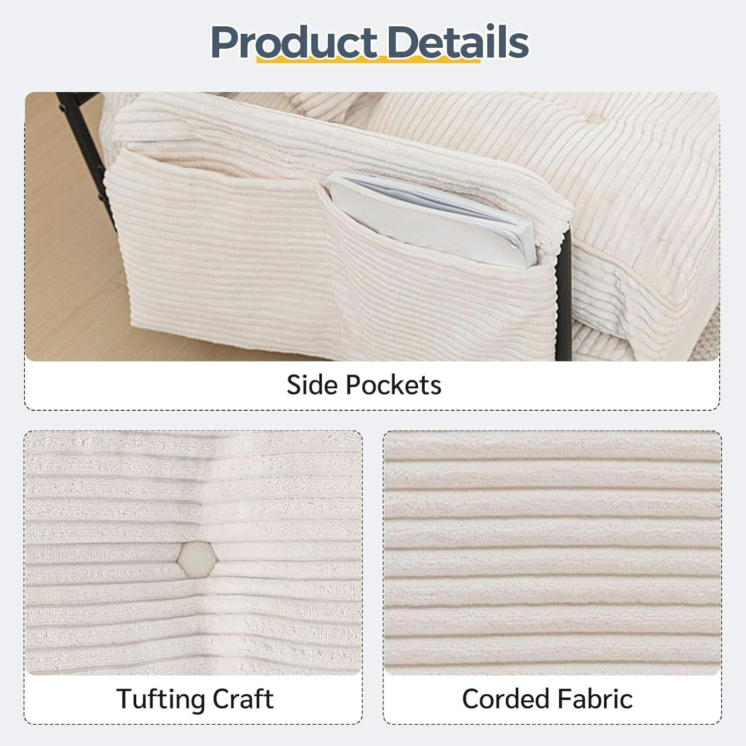 Beige Adjustable Floor Sofa Couch Foldable Sleeper