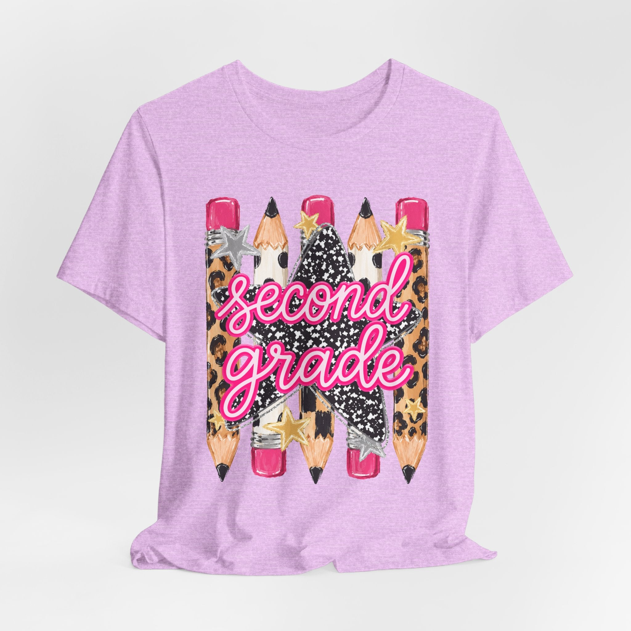 Second Grade Pencil Leopard Print T-Shirt — Back to School Teacher & Student Tee