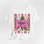 Second Grade Pencil Leopard Print T-Shirt — Back to School Teacher & Student Tee