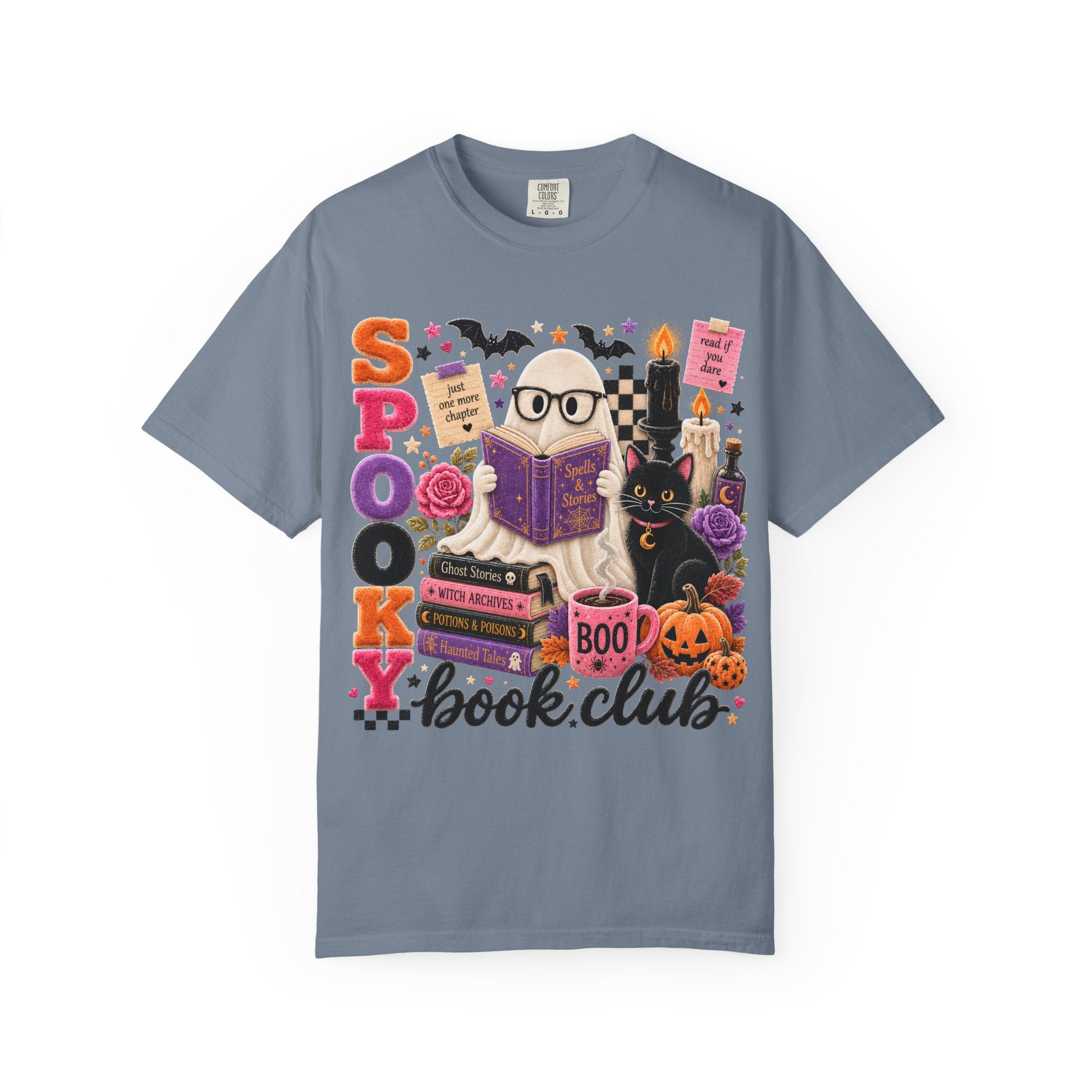 Spooky Book Club T-shirt | Halloween Reading Cat Owl Pumpkin