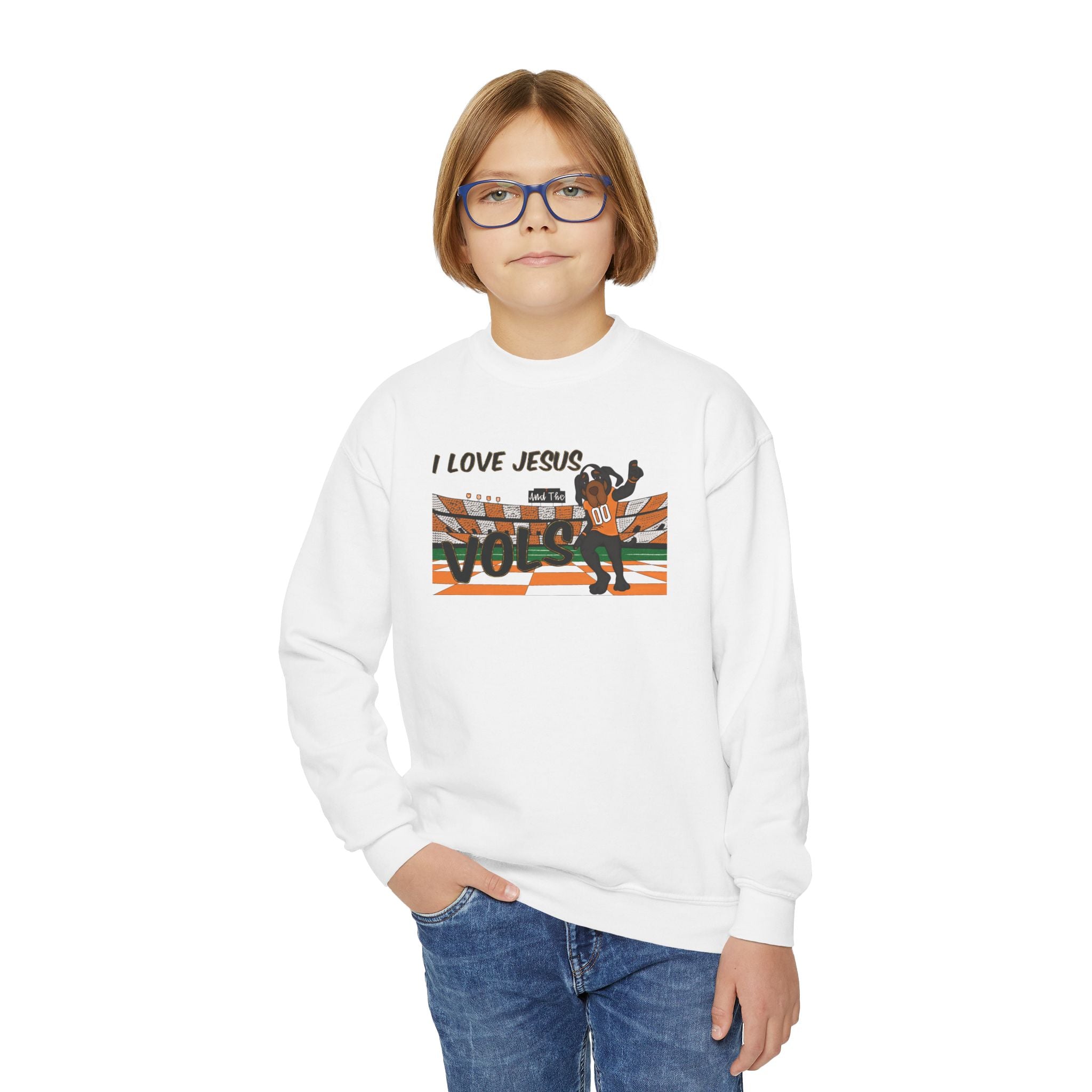 I Love Jesus Youth Crewneck Sweatshirt – Retro Christian Youth SweatShirt
