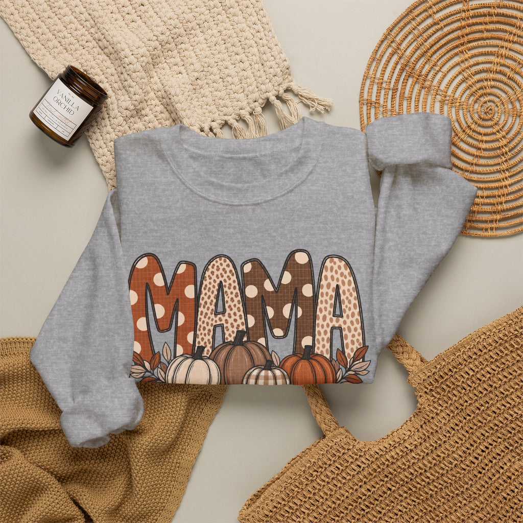 Mama Pumpkin Personalized sleeve with names Fall Crewneck Sweatshirt