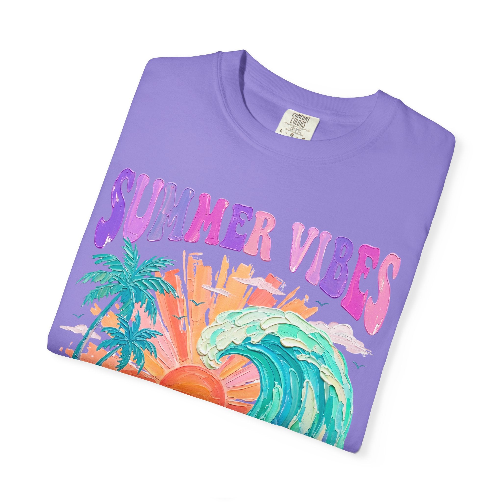 Summer Vibes Wave T-Shirt | Tropical Palm Sunset Hibiscus Beach lover tee
