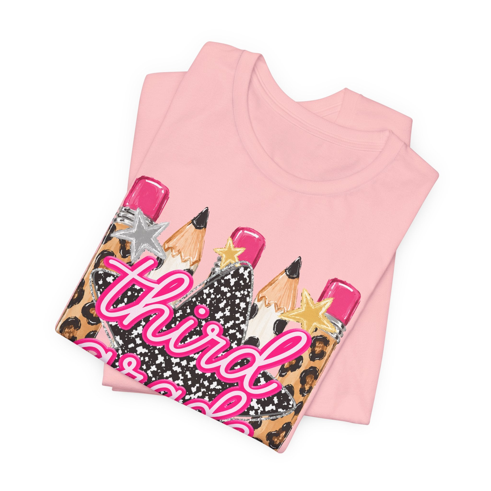 Third Grade Pencils T‑Shirt — Leopard & Glitter Back-to-School Tee