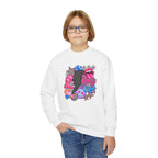 Youth Crewneck Sweatshirt — Sparkly Lip & Emoji cheer is life Graphic Pullover