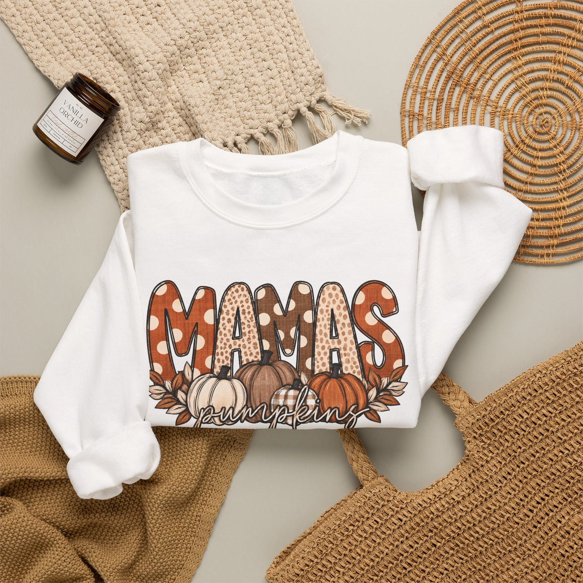 Mamas Pumpkins Personalized sleeve with name Crewneck Sweatshirt