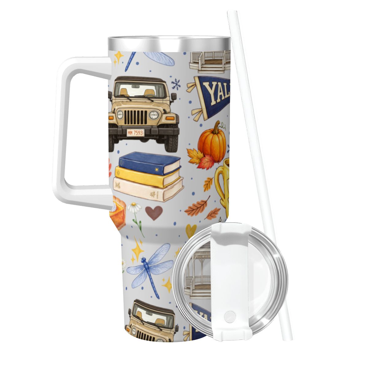 Travel Coffee Mug with Handle and Straw Gilmore Girls Stars Hollow (40oz)