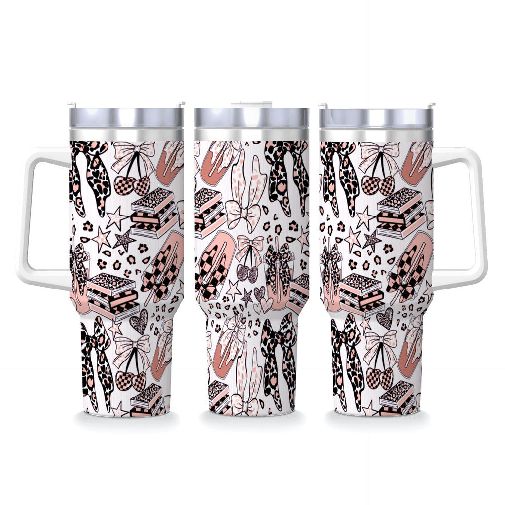 Travel Coffee Mug with Handle and Straw (40oz) BowsBooksCoffeeCheetah