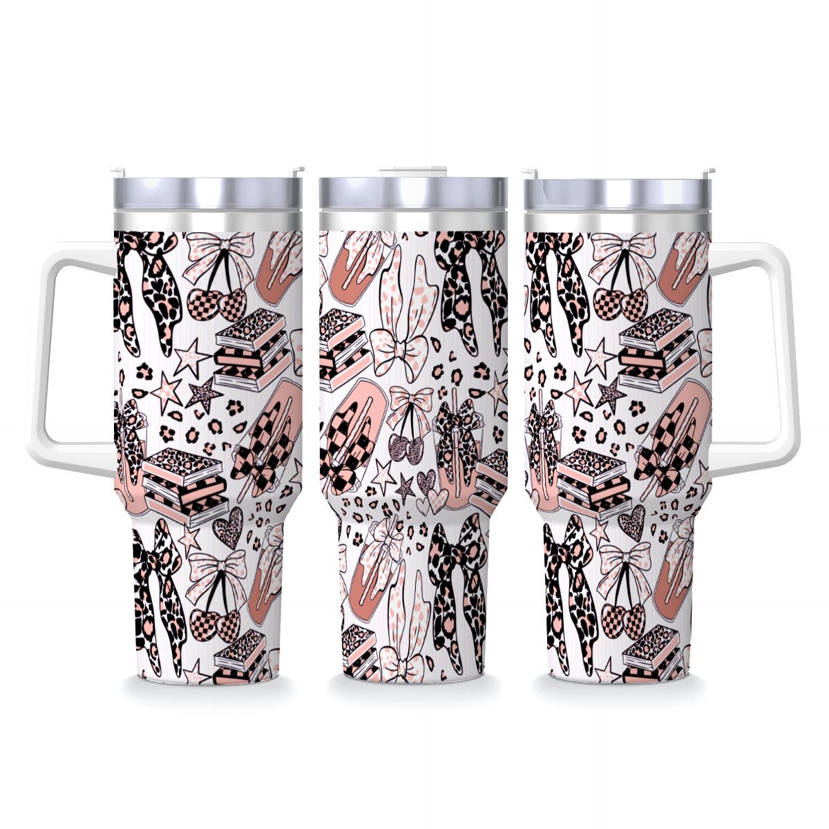 Travel Coffee Mug with Handle and Straw (40oz) BowsBooksCoffeeCheetah