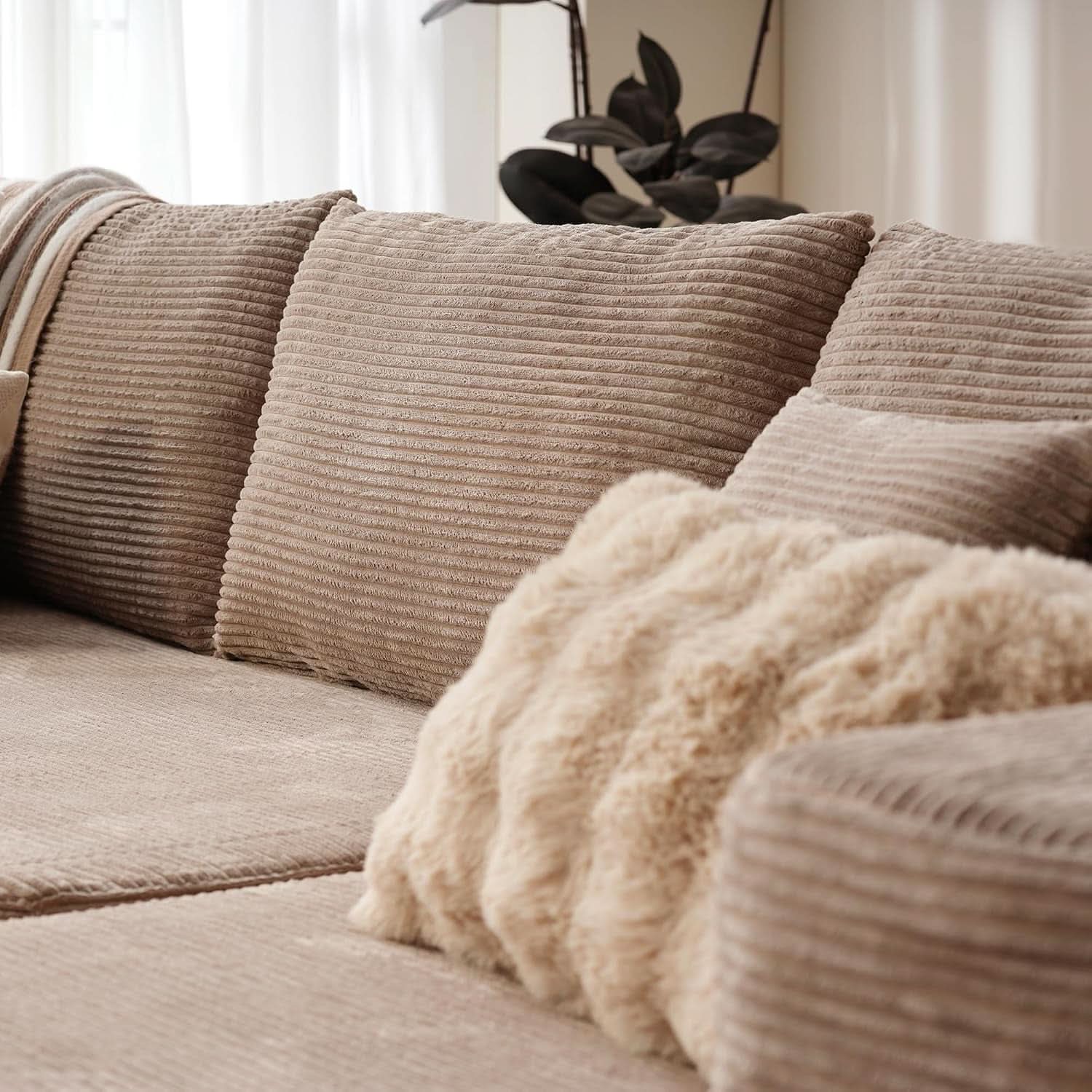 104 Inch Cloud Sectional Couch With L Shaped Chaise Modern Modular Sofa In Camel Corduroy Fabric