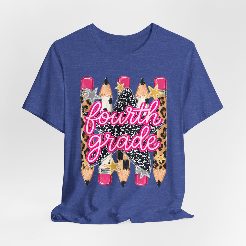 Fourth Grade Pencil Tee — Leopard & Glitter Back-to-School Shirt