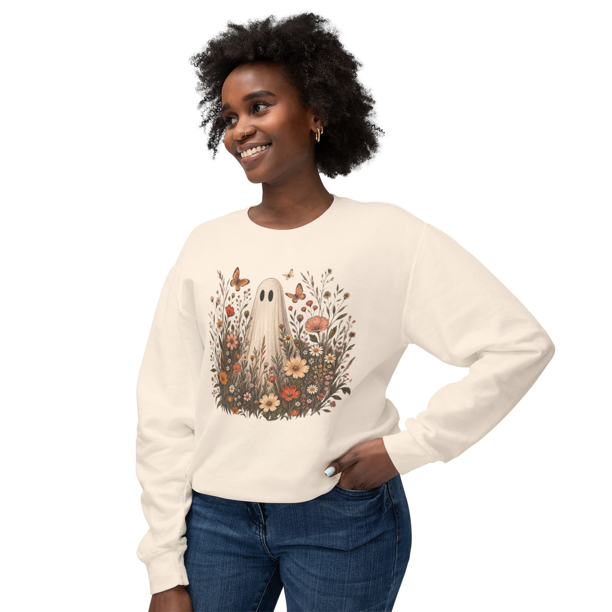Ghost in wildflowers Comfort Colors Unisex Lightweight Crewneck Sweatshirt