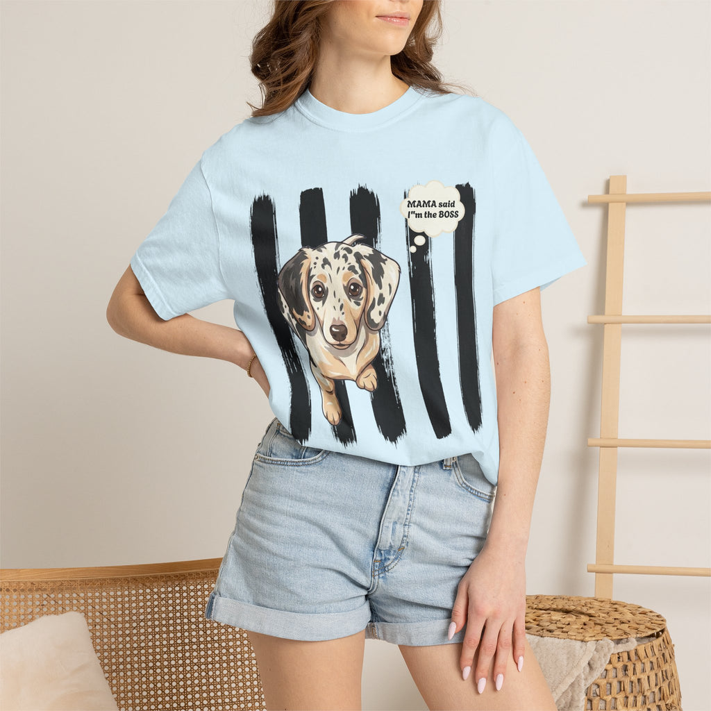 Comfort Colors “Mama Said I’m the Boss” Dachshund Shirt | Funny Dog Graphic Tee
