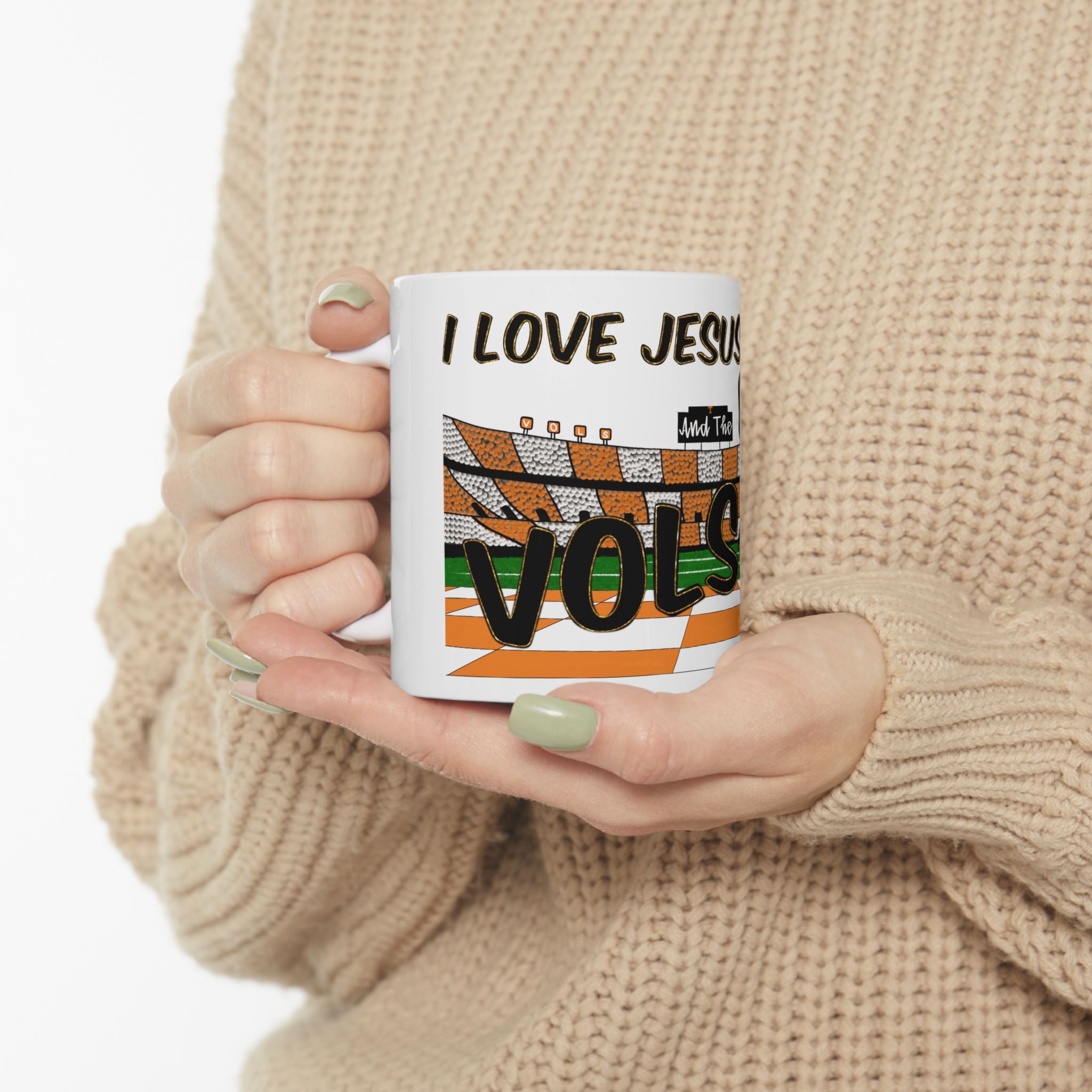 Love Jesus and the Vols Mug — Tennessee Football Fan Ceramic Coffee Cup (11oz, 15oz)