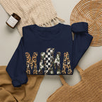 Neutral Street Style MAMA Sweatshirt | Leopard & Camouflage Lightning Bolt Graphic | Cozy Mom Crewneck