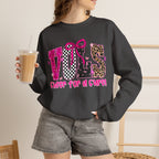 Crewneck Sweatshirt - VOLS Cheer For A Cure Pink Ribbon Leopard & Glitter Design