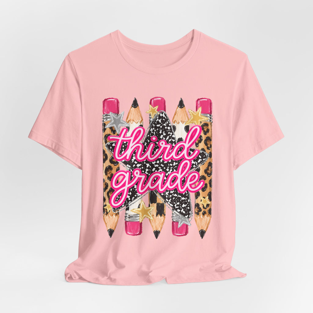 Third Grade Pencils T‑Shirt — Leopard & Glitter Back-to-School Tee