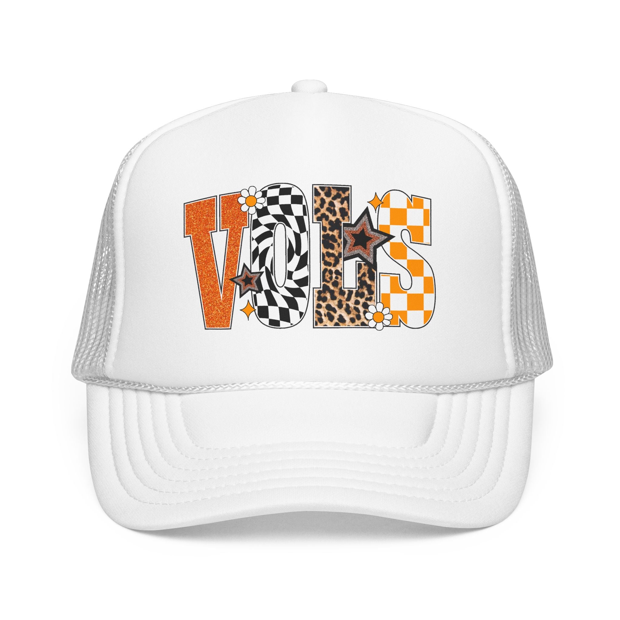 VOLS Foam Trucker Hat — Checker, Leopard & Retro Orange Design