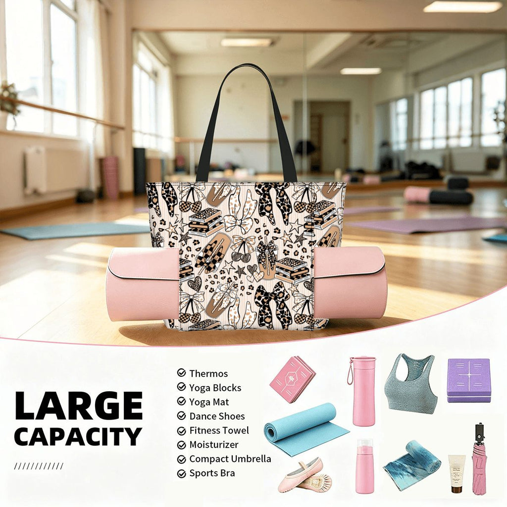 Yoga Bag with Yoga Mat Carrier Cheetah Bows Coffee